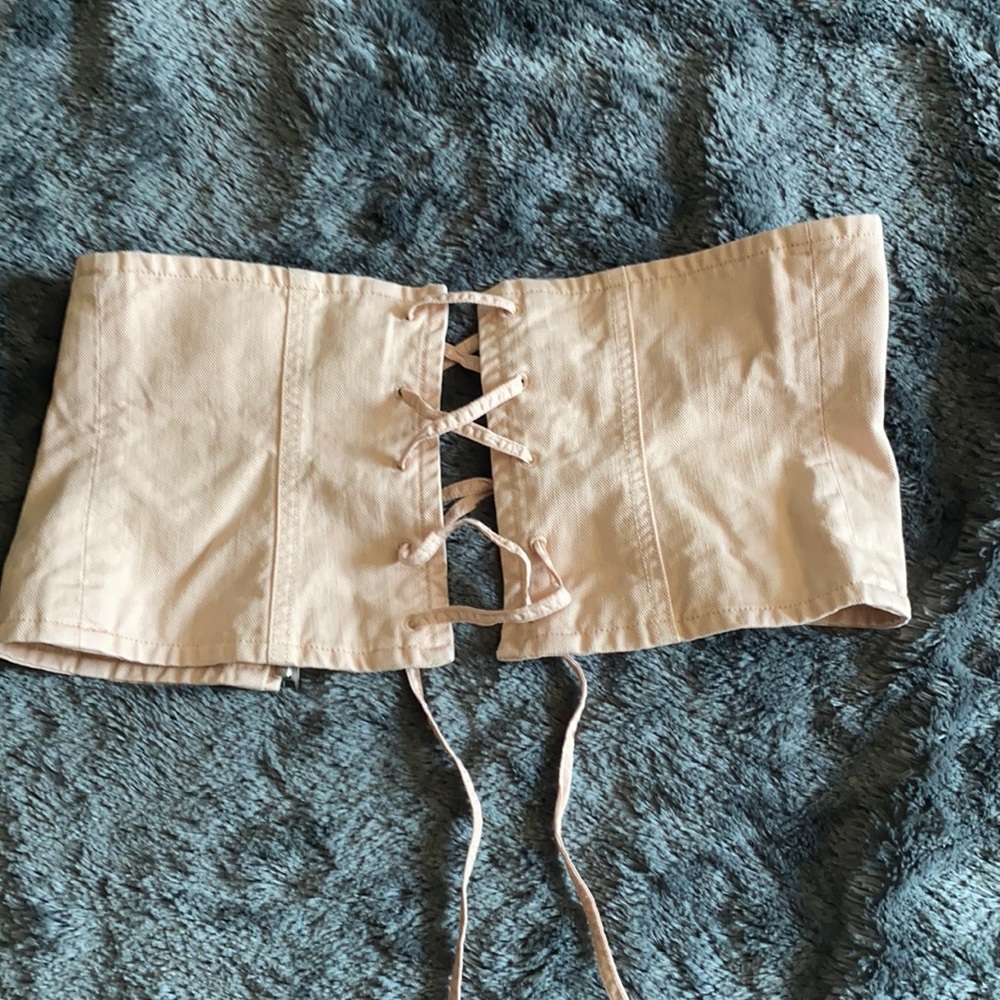 Blush jean tie corset top